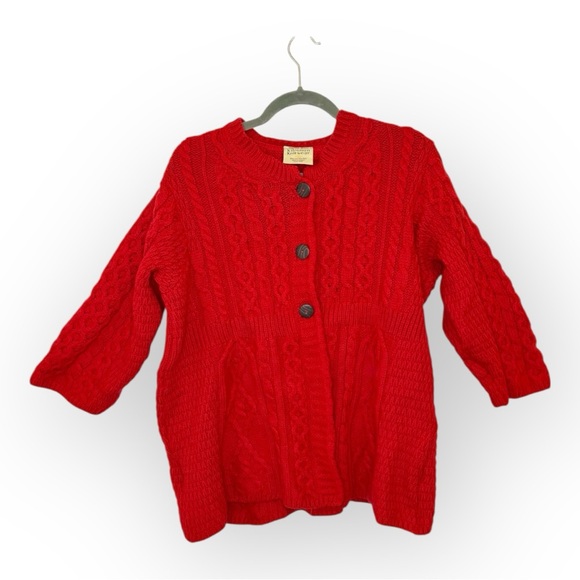 Vintage Kilronan Knitwear Red Aran Wool Cardigan Chunky...